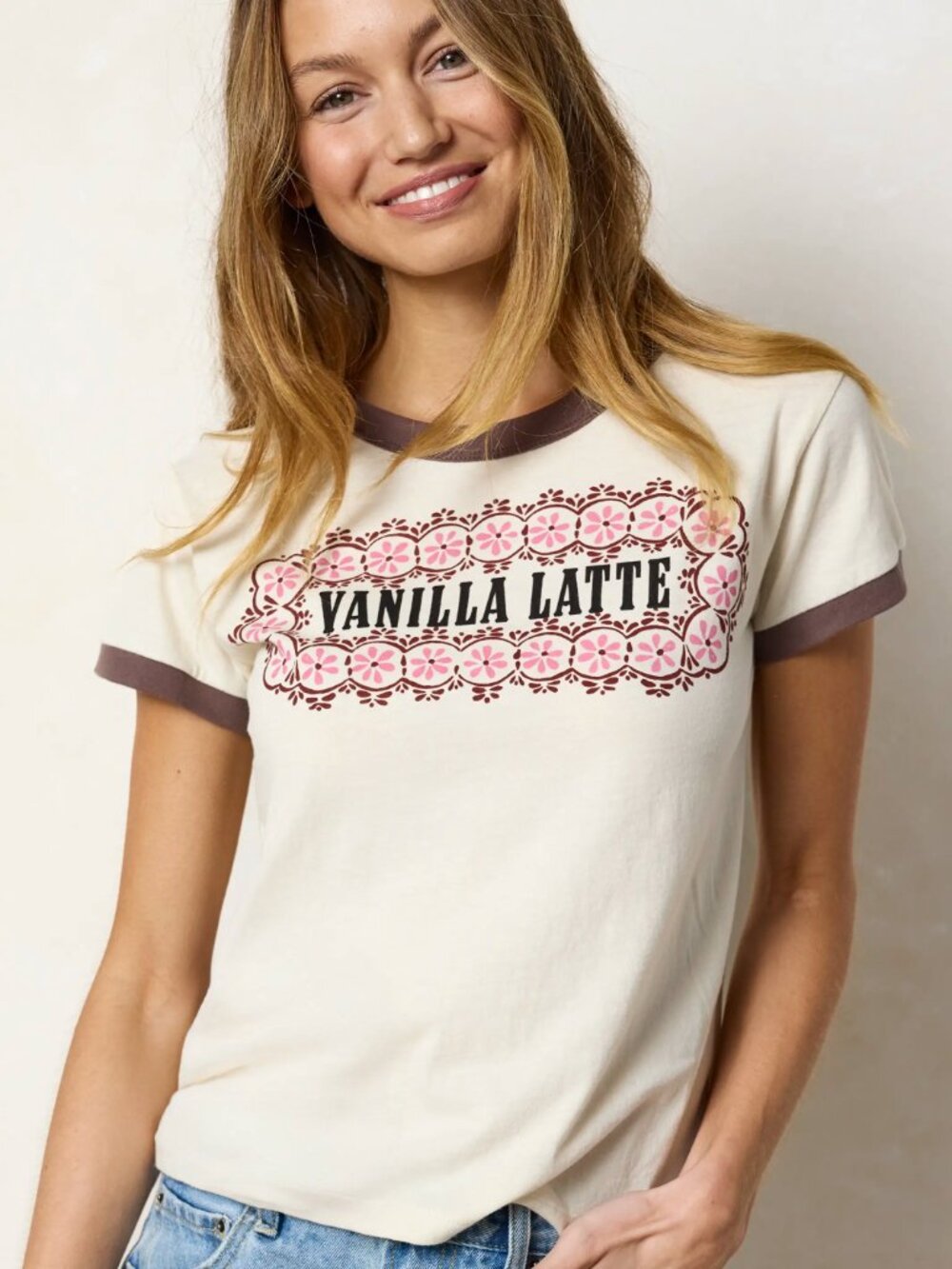 Natural Life Ringer Cotton Baby Tee Vanilla Latte Graphic Extra Small NWT